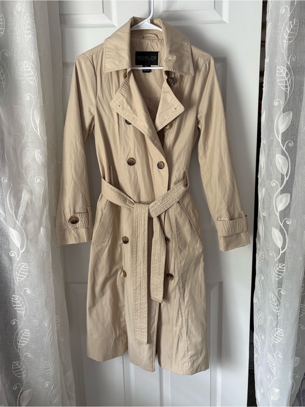Rachel Zoe double breasted Trench Coat with Belt women size S missing hoodie